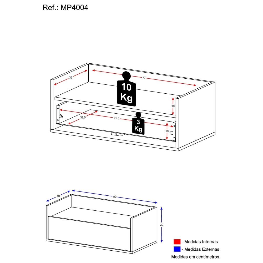 Mesa de Cabeceira 80 cm Suspensa Multimóveis Branca