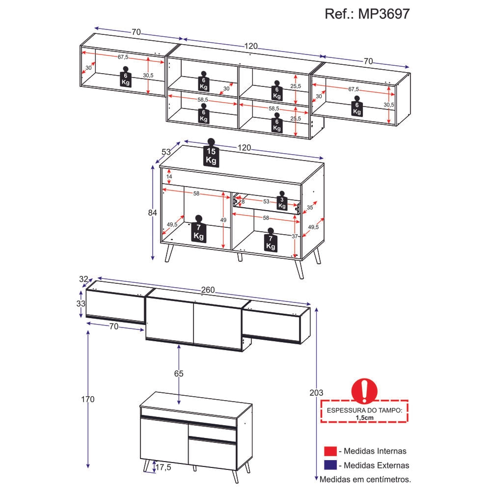 Armário de Cozinha Compacta 4 peças MP3697.895 Veneza Preto