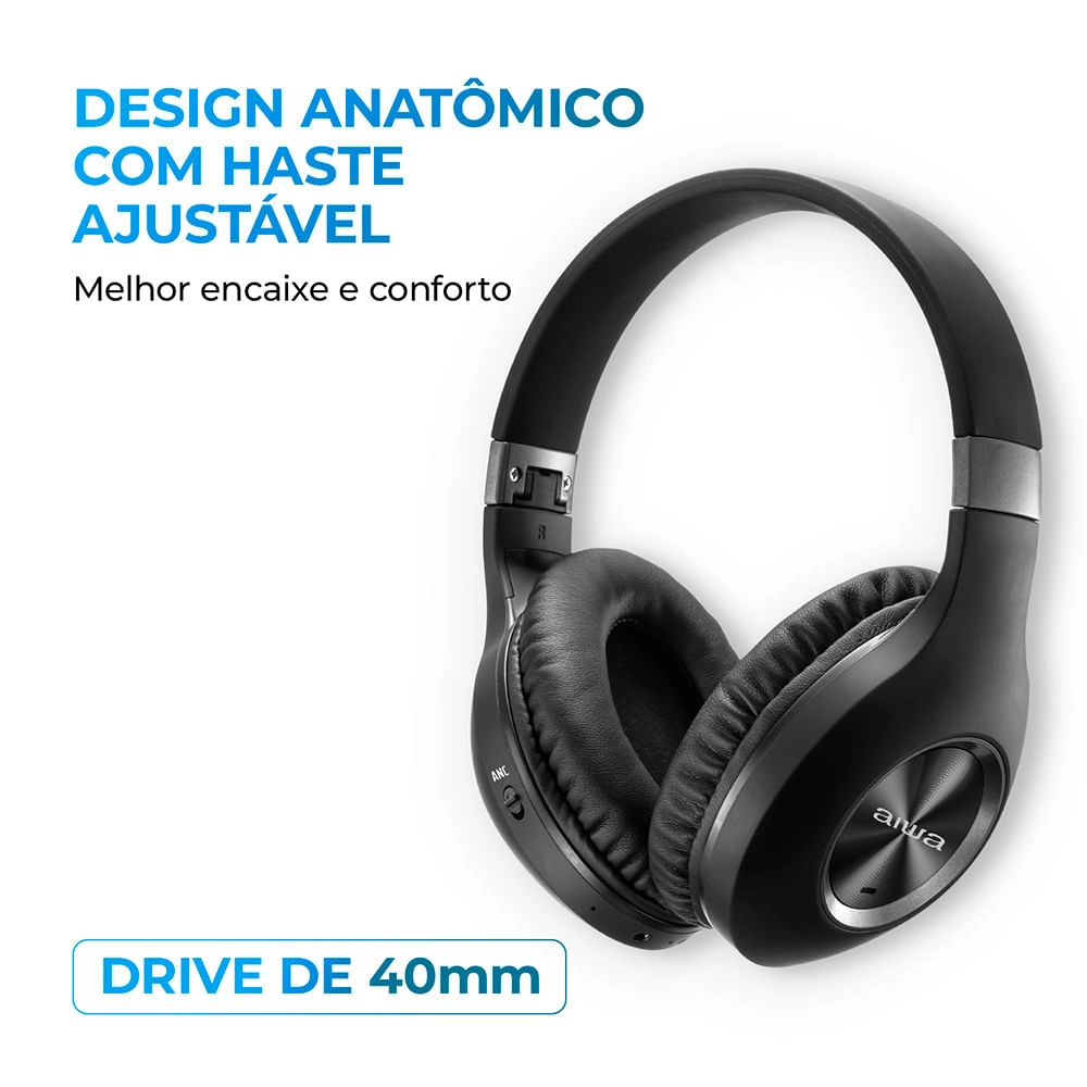 Fone de Ouvido Headphone AIWA HP-02-B BT ANC Alta Definição FONE DE OUVIDO AWS-HP-02-B BIVOLT