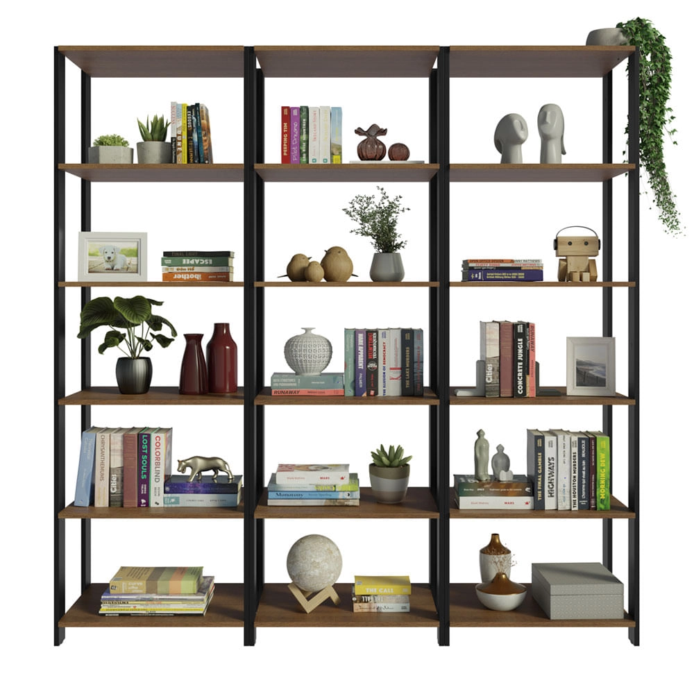 Estante Armário Multiuso para Livros 177cm Rustic/Preto Madesa Cor:Rustic/Preto