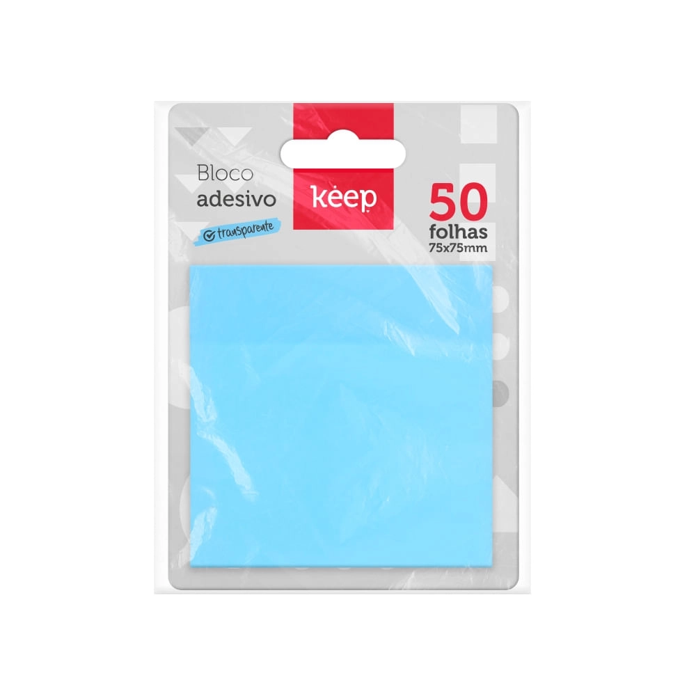 Bloco Adesivo Pet Azul Pastel Transparente 75x75MM 50Fls - EI151 EI151