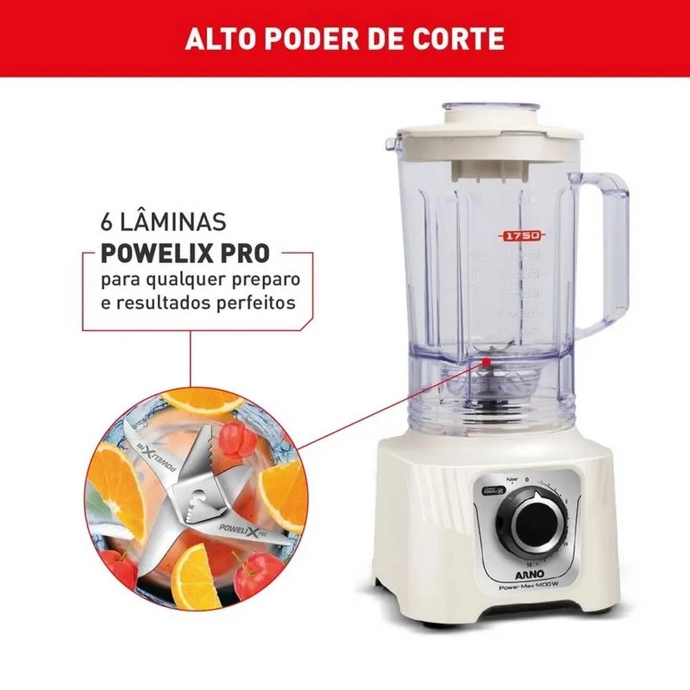 Liquidificador Arno LN64 LN5571B2 PowerMax 15 velocidades 1400W 3,1L Marfim 220V