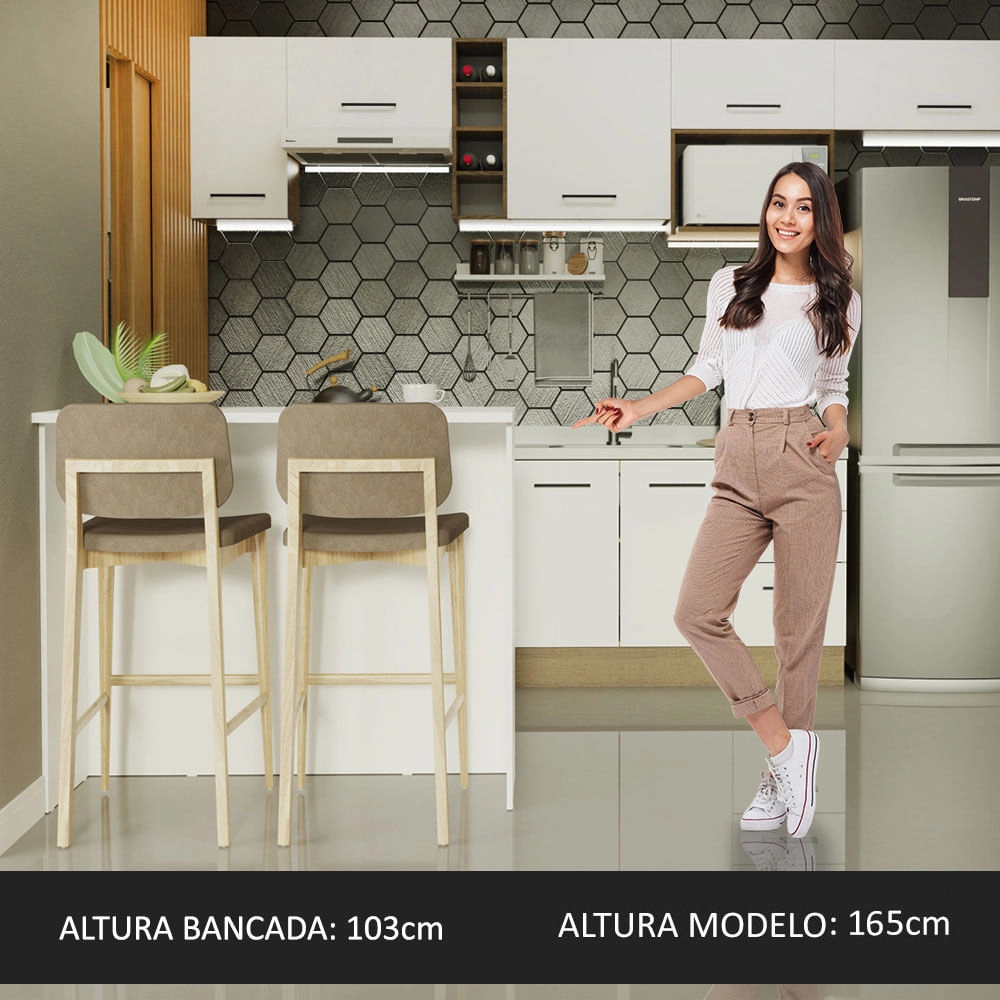 Bancada Ilha para Cozinha 120 cm Branco Madesa Cor:Branco