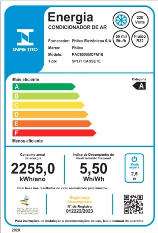 Ar Condicionado Split Cassete Philco ECO Inverter 55.000 Btus Frio 220V R-32