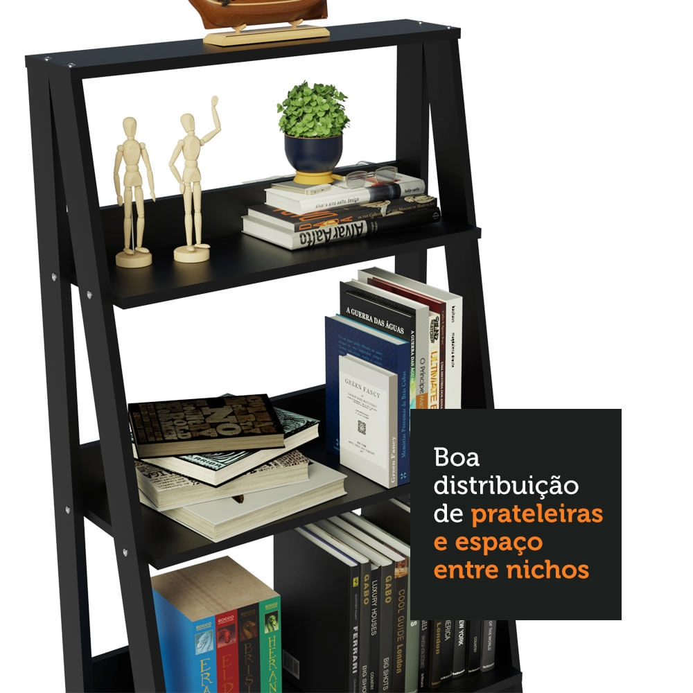 Conjunto Escritório Home Office com Mesa Industrial + Estante Escada Preto  Madesa Cor:Preto