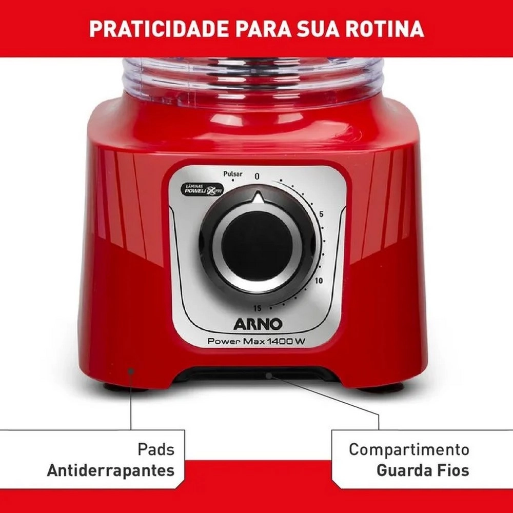 Liquidificador Arno LN63 LN5575B2 Power Max 15 Velocidades 1400W Vermelho 220V