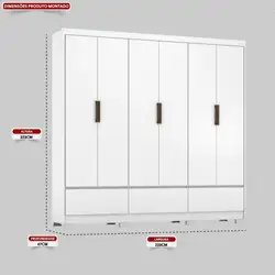 Guarda Roupa 6 Portas 3 Gav 2.33M Himalaia Branco 12/15MM C/Pe A223XL233XP47 Demóbile