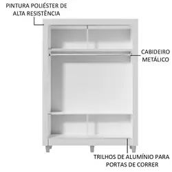 Guarda-Roupa Solteiro Madesa Denver 2 Portas de Correr com Espelho com Pés Branco/Rustic Cor:Branco/Rustic