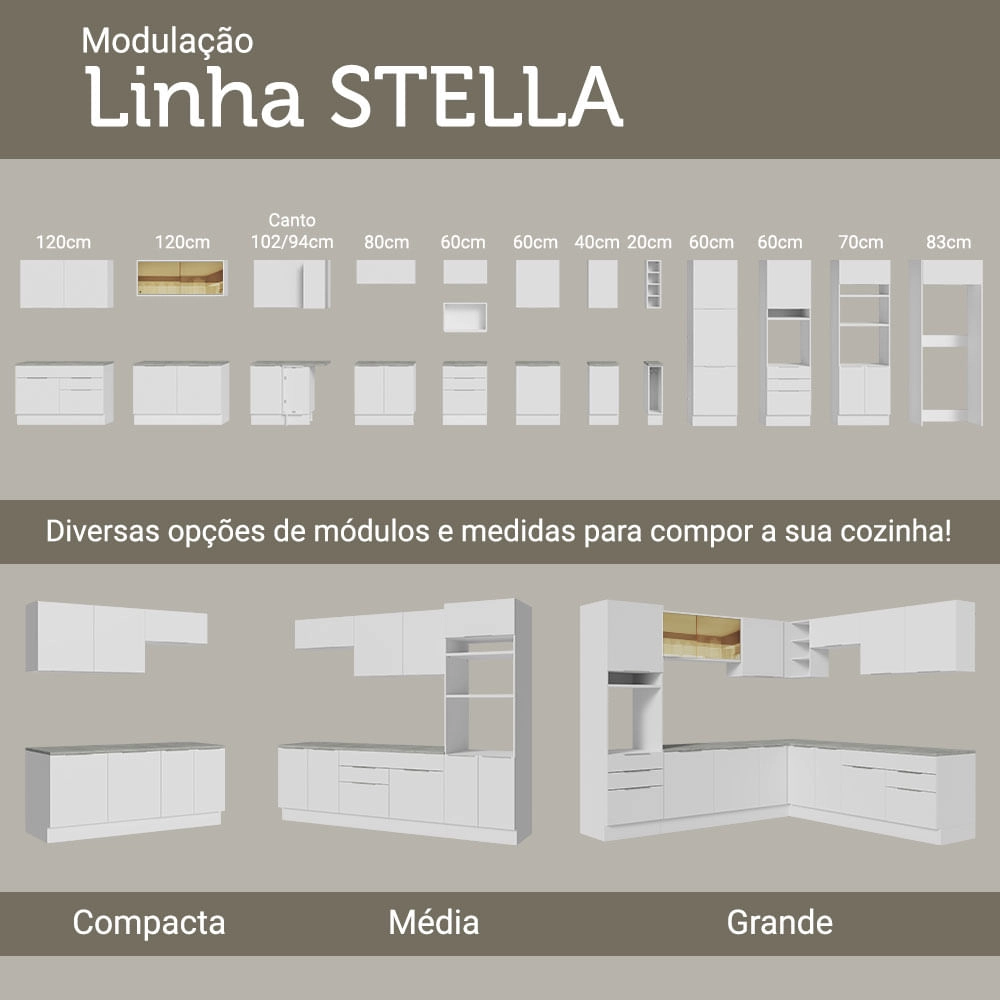 Armário Aéreo Madesa Stella 120 cm 2 Portas - Branco Cor:Branco