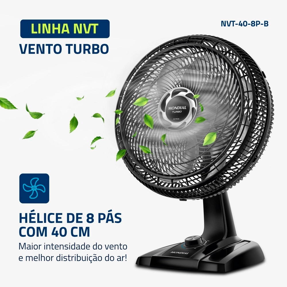 Ventilador de Mesa Mondial 40CM Turbo Force NVT-40-B 8 pás Preto/Prata 220V