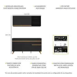 Armário de Cozinha Compacta Veneza Multimóveis MP2079 e Balcão Preta