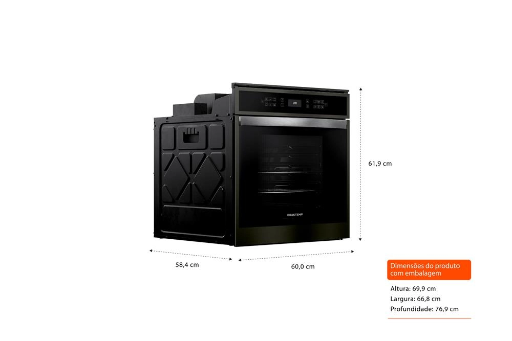 Forno de Embutir Elétrico Brastemp Eclipse Collection 84L com Convecção e Termometro Meat Control - BOT84AP 220V