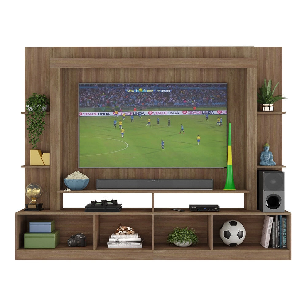 Rack Estante com Painel TV 65" e 2 portas Catar Multimóveis BR3395 Madeirado/Lacca Fumê