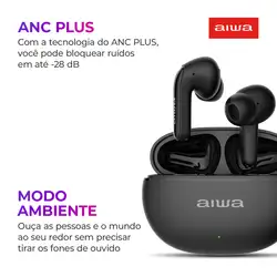 Fone de Ouvido Earbud AIWA EB-01-B BT IPX5 ANC Modo Ambiente