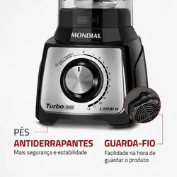 Liquidificador Mondial Turbo Black L-1200 BI 1200W 12 Velocidades Preto/Inox 220V