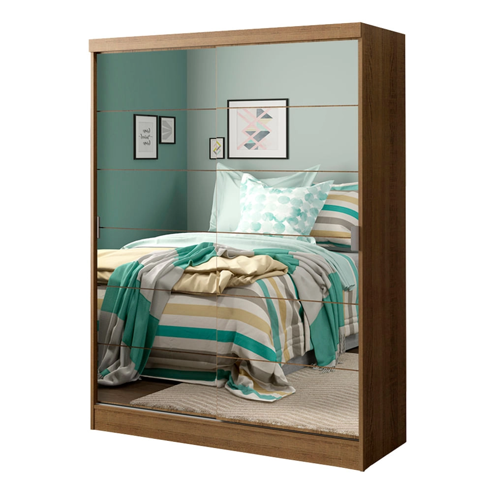 Quarto Completo com Guarda Roupa Luke 2 Portas de Espelho e Cabeceira com 2 Mesas de Cabeceira Madesa Rustic Cor:Rustic