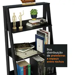 Conjunto Escritório Home Office com Mesa Industrial + Estante Escada Preto/Cinza Madesa Cor:Preto/Cinza