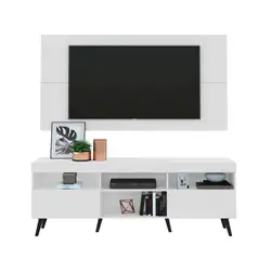 Rack c/ Painel p/ TV até 65" e Pés Retrô Flórida Multimóveis Branco/Preto