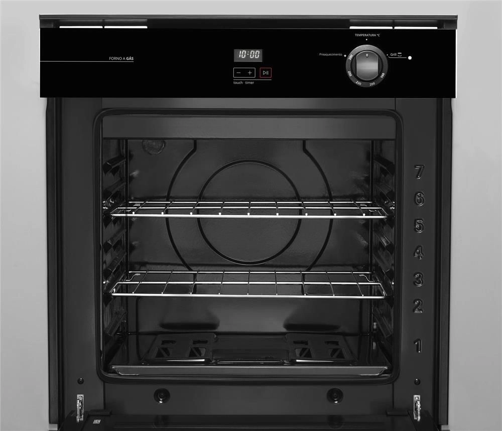 Forno de embutir a gás Brastemp 78 litros Preto com grill e timer touch - BOA84AE 220V