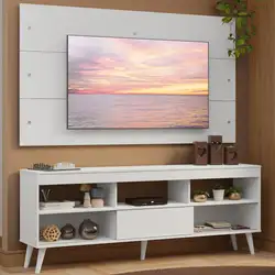 Rack com Painel para TV até 65 Polegadas com Pés Branco Detroit Madesa Cor:Branco