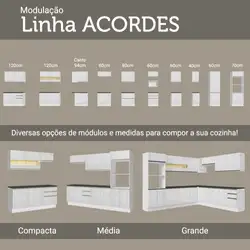 Cozinha Compacta Madesa 100% MDF Acordes Com Armário e Balcão Portas Branco Brilho Cor:Branco