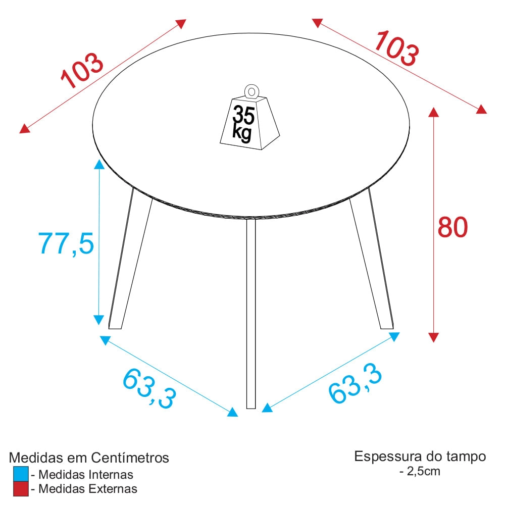 Mesa de Jantar Redonda 103cm Multimóveis CR50051 Imbuia/Off White