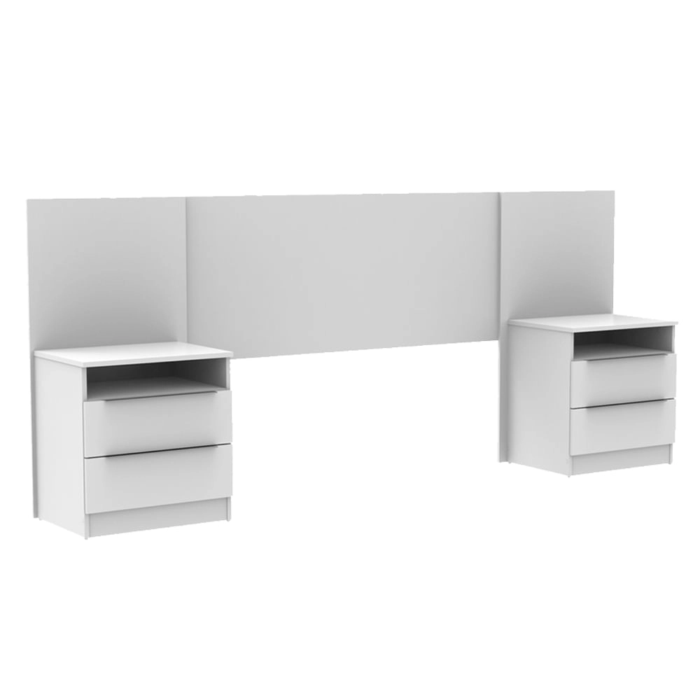 Quarto Completo com Guarda Roupa Luke 2 Portas de Espelho e Cabeceira com 2 Mesas de Cabeceira Madesa Branco Cor:Branco