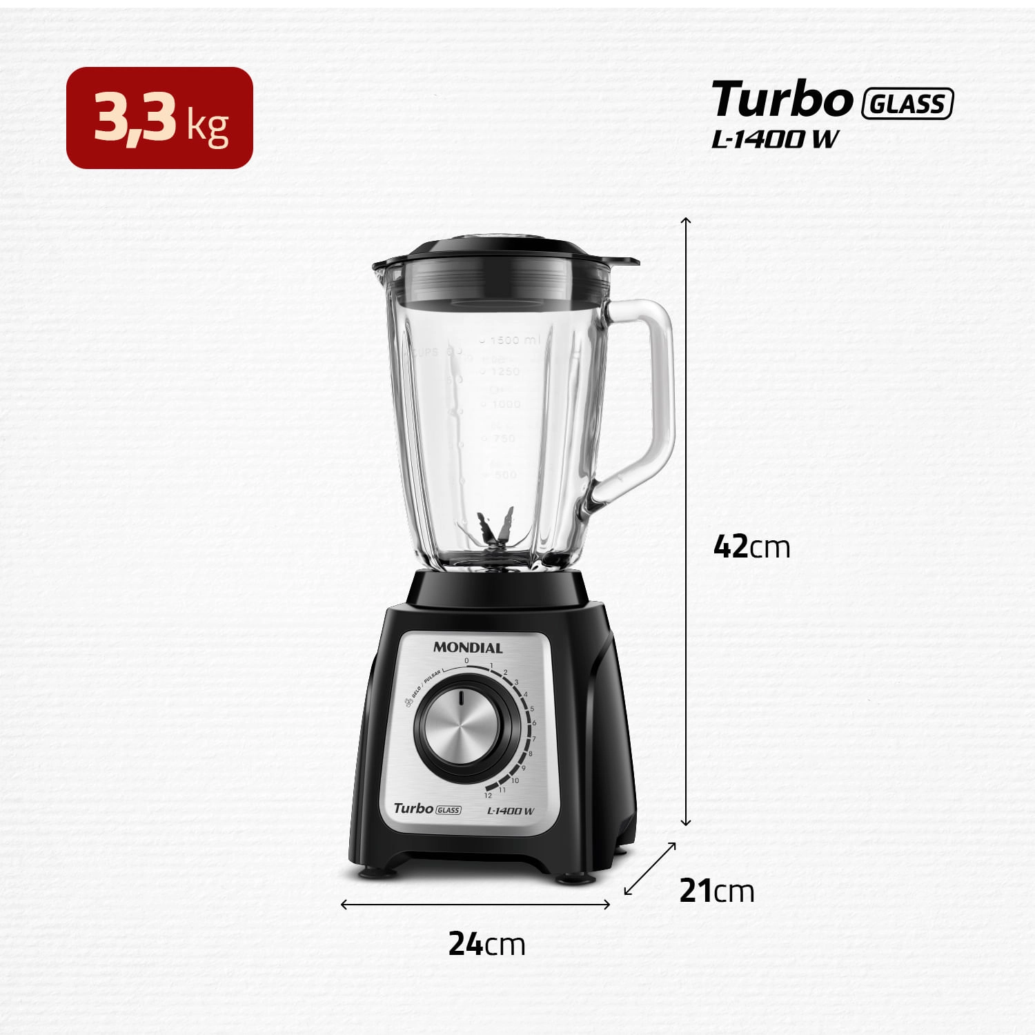 Liquidificador Mondial Turbo Glass L-1400-GI LIQUIDIFICADOR L-1400-GI 220V/60Hz