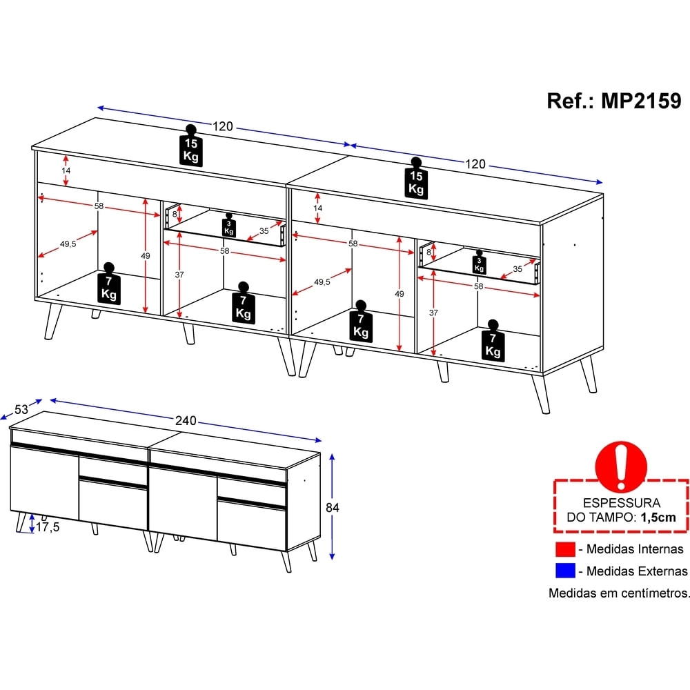 Kit Armário de Cozinha Gabinete Pia 120cm Veneza Multimóveis MP2159 Branco/Dourado