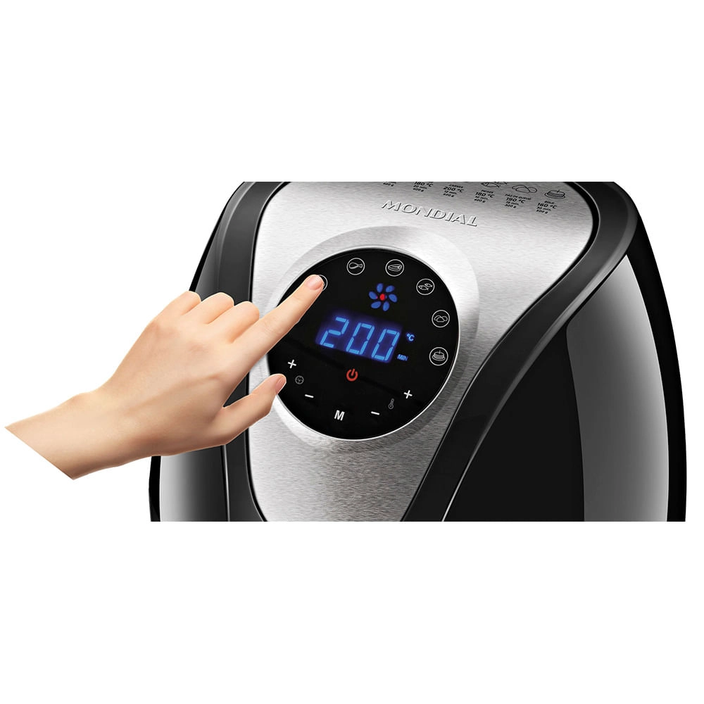 Fritadeira Elétrica Mondial  Family Digital Touch 3,2L AF-26 AIR FRYER-220V-PRETO/INOX