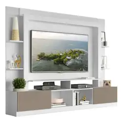 Rack Estante com Painel TV 65" e 2 portas Oslo Multimóveis Branco/Lacca Fumê