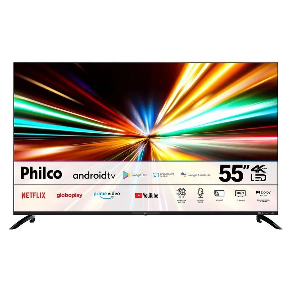 TV LED Smart 55" Philco PTV55G7EAGCPBL UHD 4k Wi-Fi Bluetooth 4 HDMI, 2 USB, Preto Bivolt