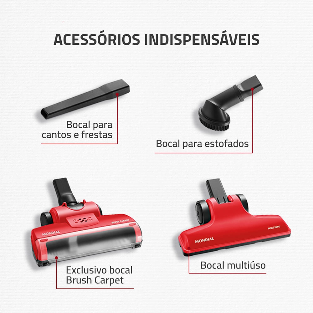 Aspirador de Pó Mondial Brush Carpet 1200 AP-25 ASPIRADOR PO-220V-VERMELHO