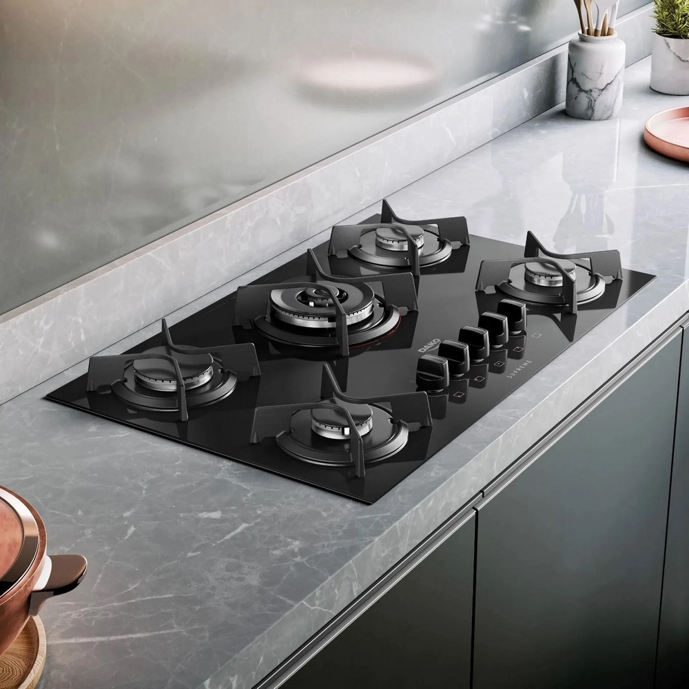 Cooktop 5 Bocas Dako Supreme Com Mesa de Vidro Preto Bivolt