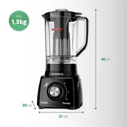 Liquidificador Mondial Turbo Power L-99-FB BI 550W 3 Velocidades Preto 220V