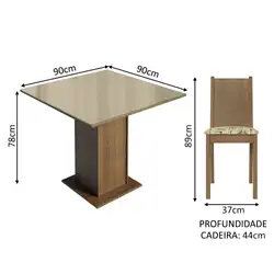 Conjunto Sala de Jantar Mesa Tampo de Vidro 4 Cadeiras Rustic/Crema/Lírio Bege Perla Madesa Cor:Rustic/Crema/Lírio Bege