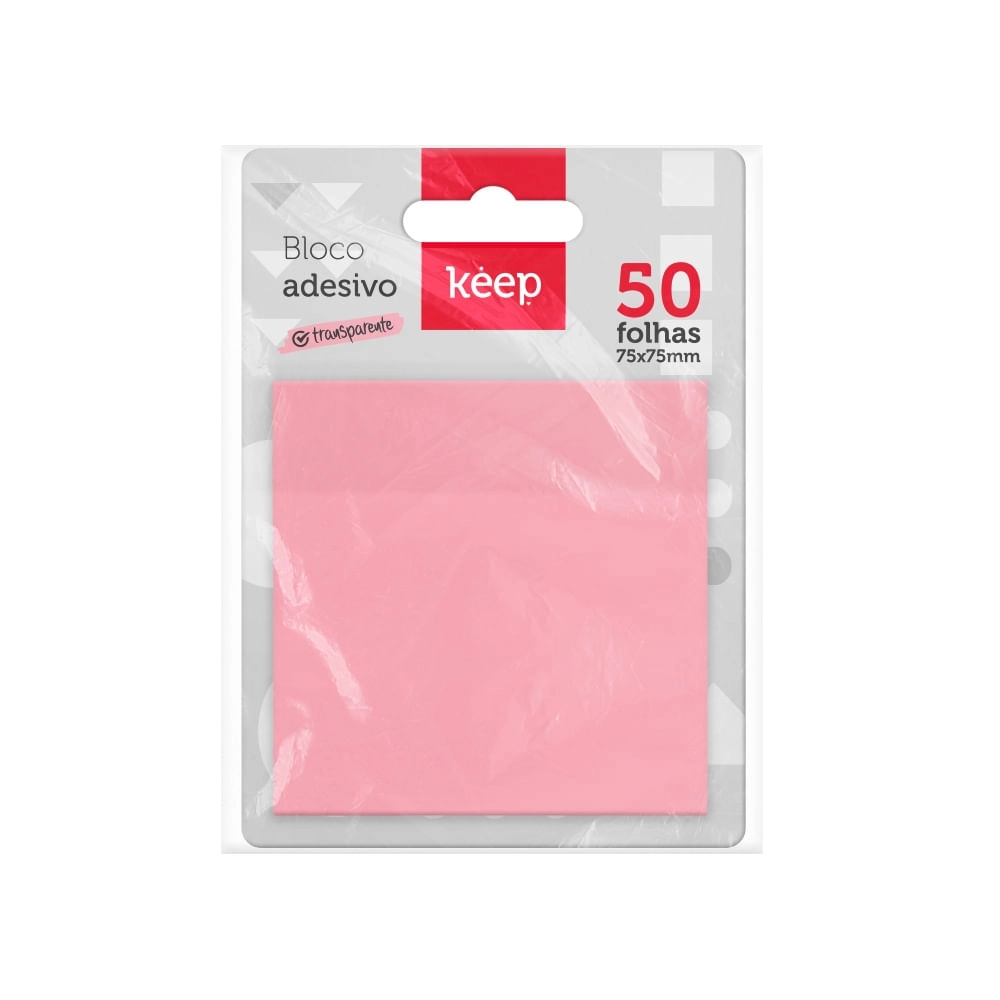 Bloco Adesivo Pet Rosa Pastel Transparente 75x75mm 50 Folhas Keep - EI152 EI152