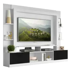 Rack Estante com Painel TV 65" e 2 portas Oslo Multimóveis Branco/Preto