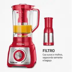 Liquidificador Mondial Turbo Inox L-1200 RI LIQUIDIFICADOR-220V-VERMELHO/INOX