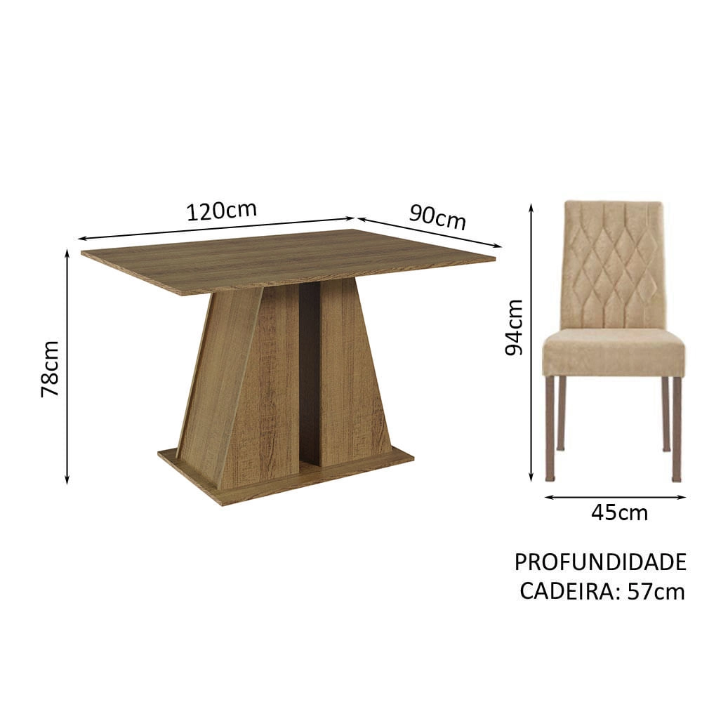 Conjunto Sala de Jantar Mesa Tampo de Madeira 4 Cadeiras Rustic/Imperial Gisele Madesa Cor:Rustic/Imperial