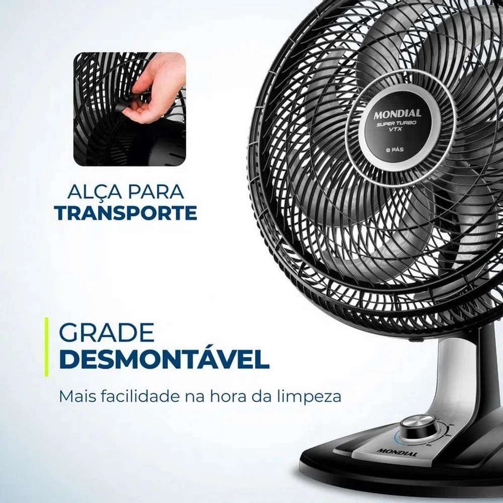 Ventilador de Mesa Mondial 40cm VTX-40-8P Preto/Prata 220v