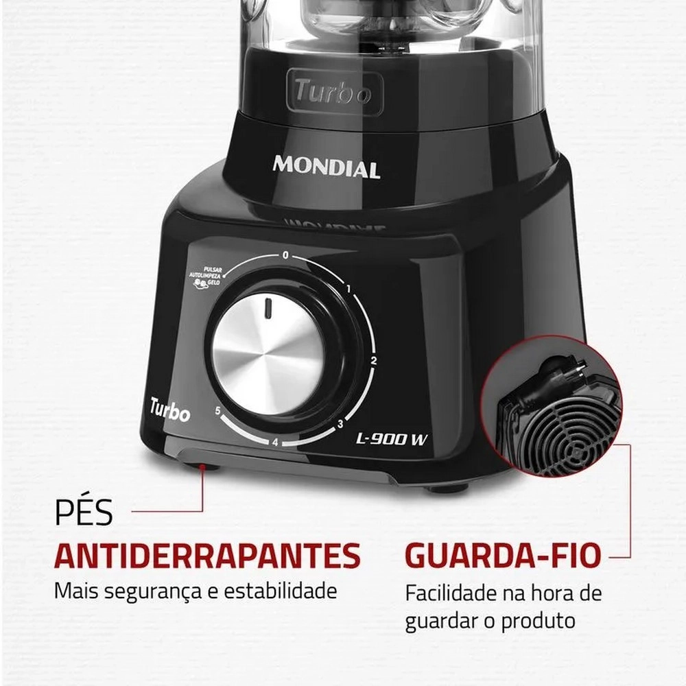 Liquidificador Mondial L-900 FB 5 Velocidades 900W Preto 220V