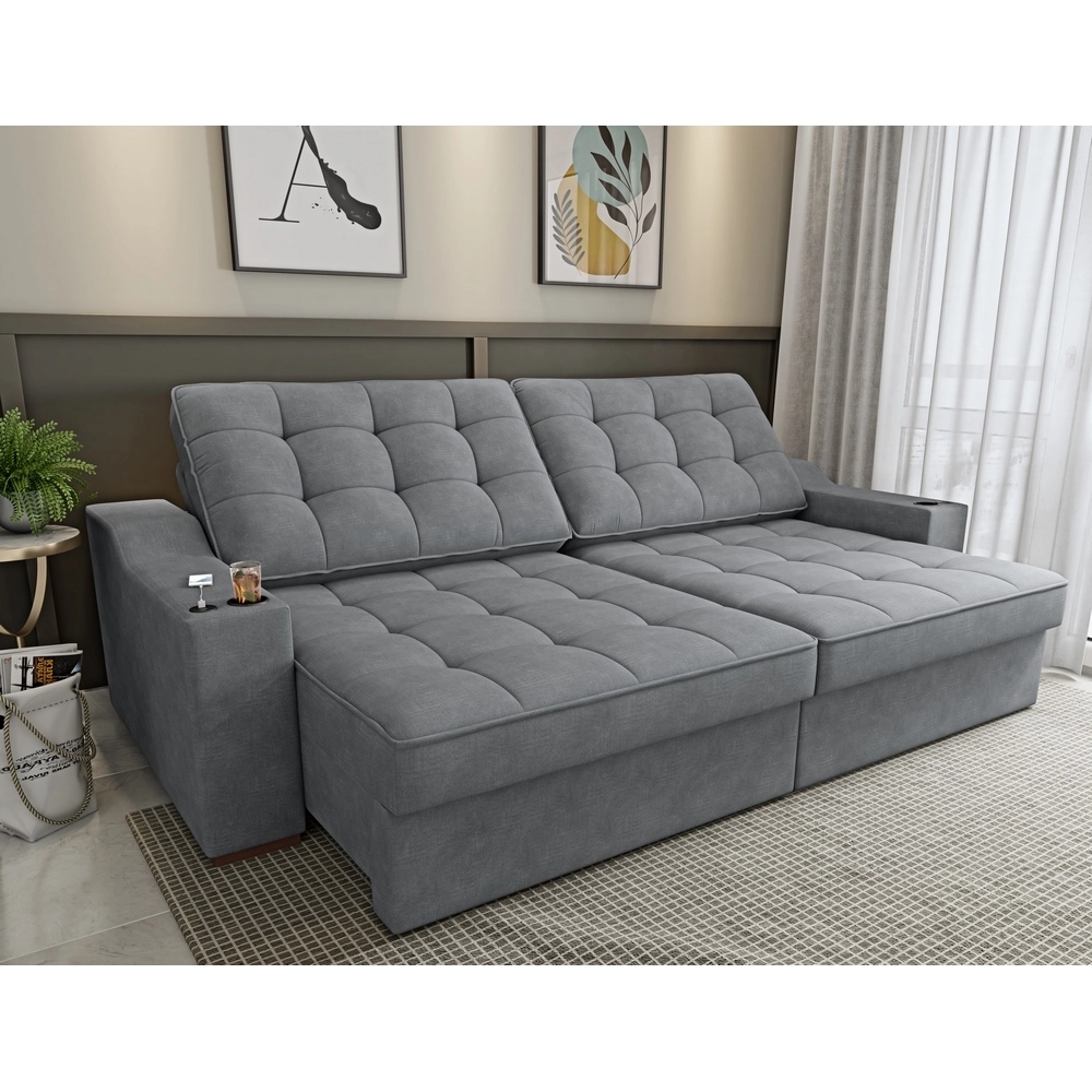 Sofa 3 Lugares 2.50M Retratil/Reclinavel 2ASS Blend Max Tec Inox 9903 Bip C/Porta Copo/USB Estrela