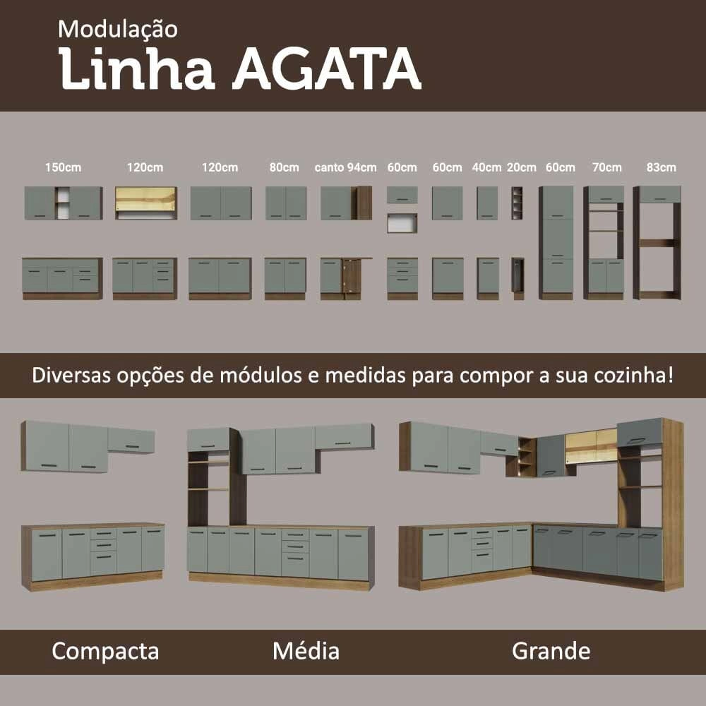 Cozinha Compacta Madesa Agata 120002 com Armário e Balcão (Sem Tampo e Pia) Rustic/Cinza Cor:Rustic Cinza