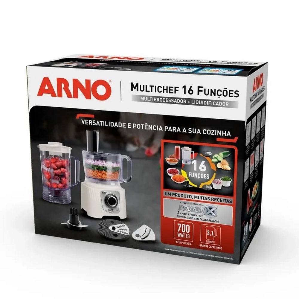 Multiprocessador Arno MP62 16 Funções 4 Acessórios 700W Marfim 220V