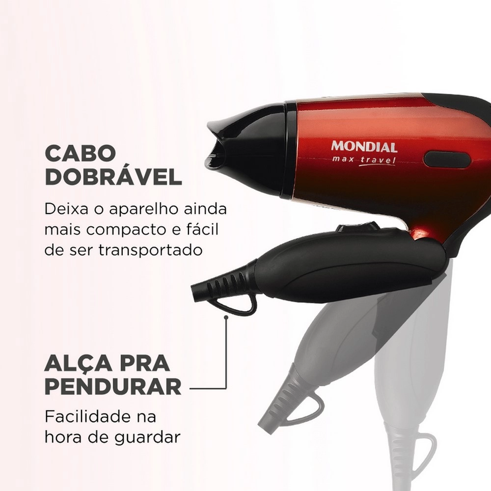 Secador de Cabelos Mondial Max Travel SC-10 1200W Preto/Vermelho Bivolt