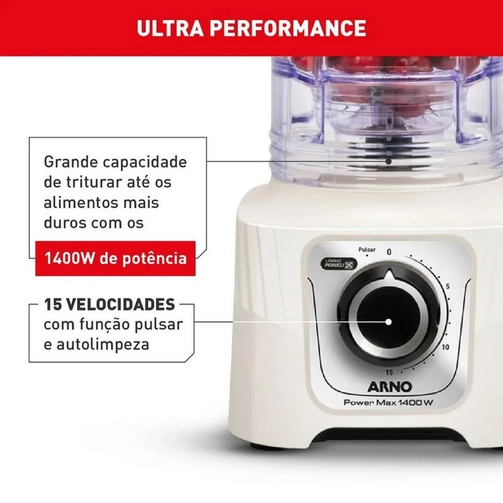 Liquidificador Arno LN64 LN5571B2 PowerMax 15 velocidades 1400W 3,1L Marfim 220V