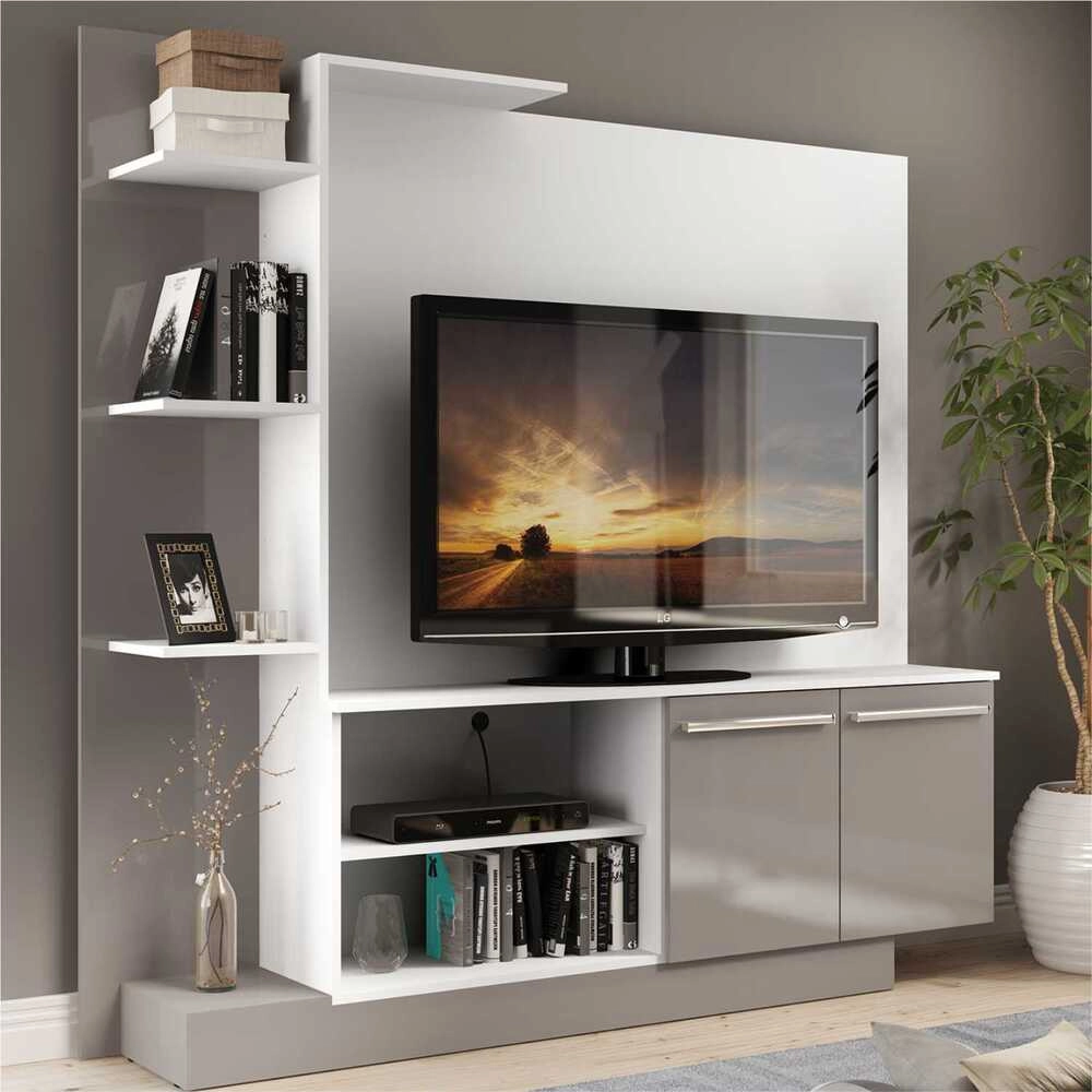 Estante com Painel TV 55" e 2 portas Denver Multimóveis Branco/ Lacca Fumê