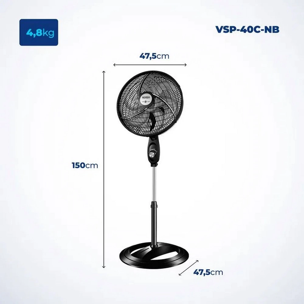 Ventilador de Coluna Mondial 40CM Super Power VSP-40C-NB 6 Pás Preto/Prata 220V