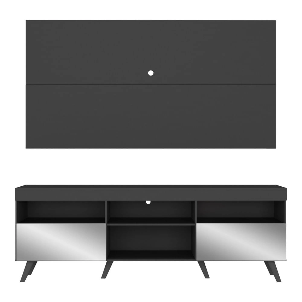 Rack c/ Painel TV 65" Retrô com Espelho Holanda Multimóveis BR3138 Preto